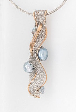 French Knitted Pink Diamond & Pearl Pendant