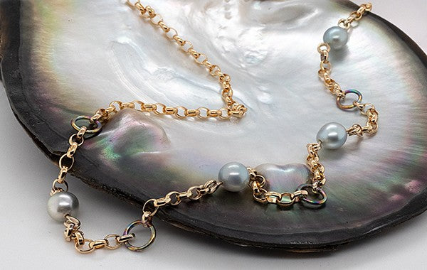 Akoya Pearl & Titanium Belcher Chain Necklace