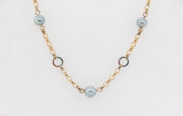 Akoya Pearl & Titanium Belcher Chain Necklace