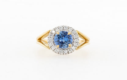 Sapphire & Diamond Halo Ring Light Blue