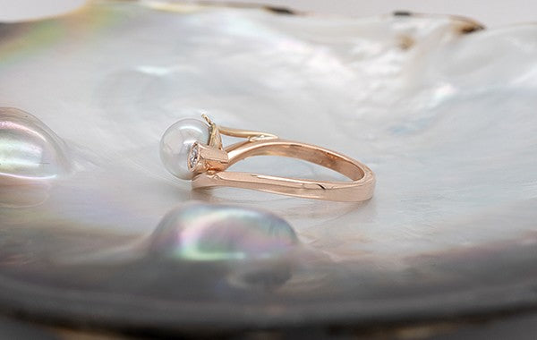 Keshi Pearl & Diamond Ring Silver/Pink