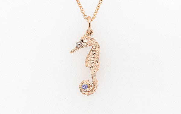 Seahorse Pendant (Sml) with Tanzanite & Keshi
