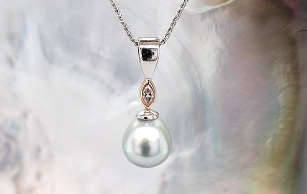 Pearl & Diamond Pendant Marquise Cut