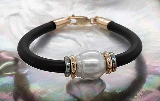 Pearl & Titanium Neoprene Bracelet 12.3mm