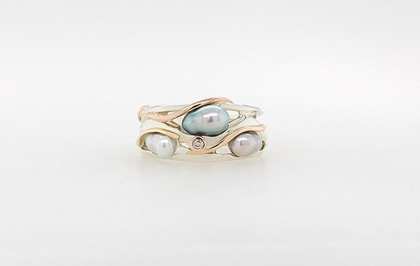 Pink Diamond and Keshi Pearl 'River Stone Ring'