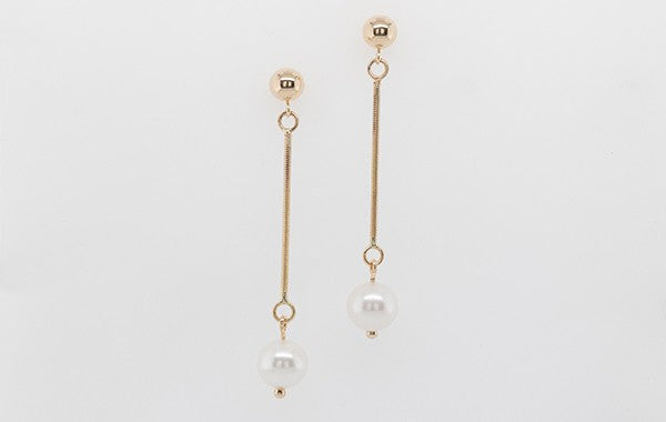 Akoya Abrolhos Pearl Ball Stud Snake Chain Earrings 9Y