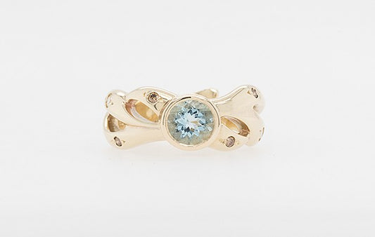 Aquamarine & Champagne Diamonds Ring