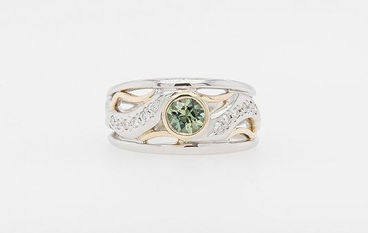 Sapphire Green & Diamond 2 Tone Ring