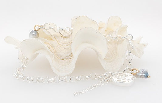 Belcher Bracelet Round Link Keshi Pearls with Filigree Padlock