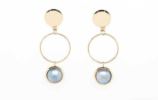 Mabe Pearl Gold Drop Hoop Earrings 9Y