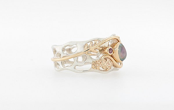 Geraldton Wax 'In the Wild' Keshi Diamond & Sapphire Ring