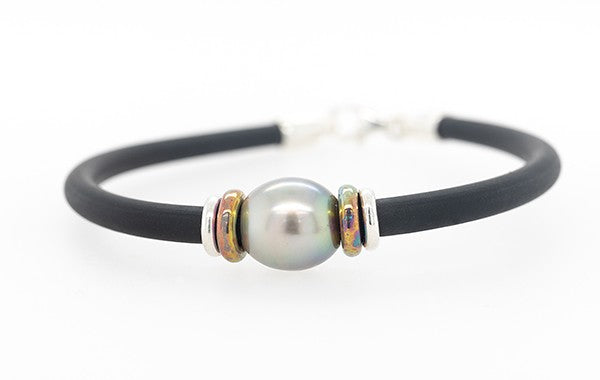 Pearl & Titanium Neoprene Bracelet 9.8mm