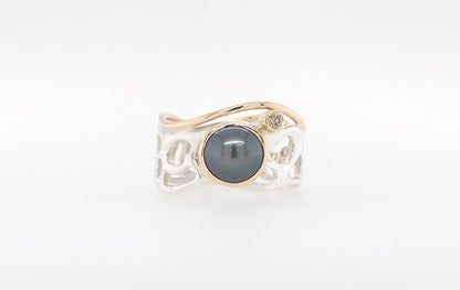 Coral Reef Champagne Diamond & Pearl Ring
