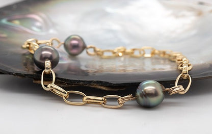 Pearl x3 Oval Link Bracelet 9Y