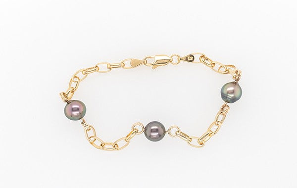 Pearl x3 Oval Link Bracelet 9Y