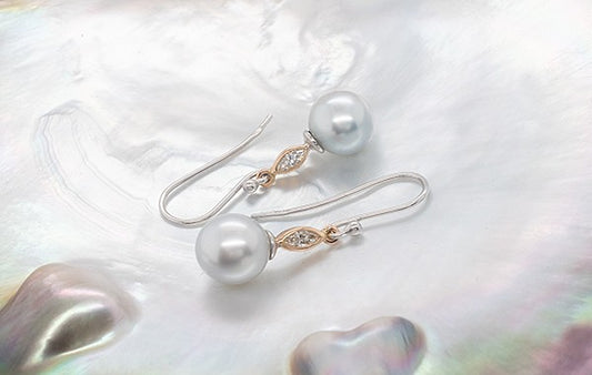 Pearl & Diamond Earrings Marquise Cut