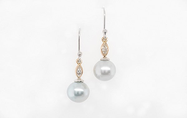 Pearl & Diamond Earrings Marquise Cut