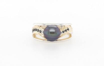 Pearl & Black Diamond Pave Ring