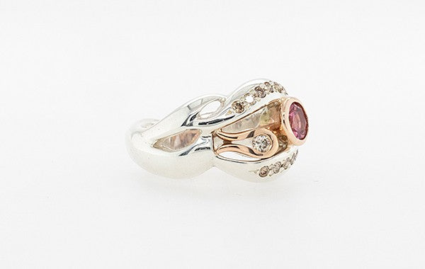 Pink Tourmaline & Champagne Diamond Ring