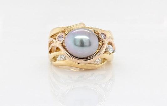 Pearl & Pink Diamond Ring