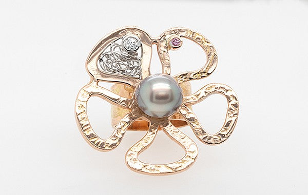 Floral Extravaganza Pink Diamond Pearl Ring