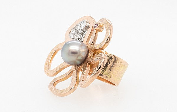 Floral Extravaganza Pink Diamond Pearl Ring