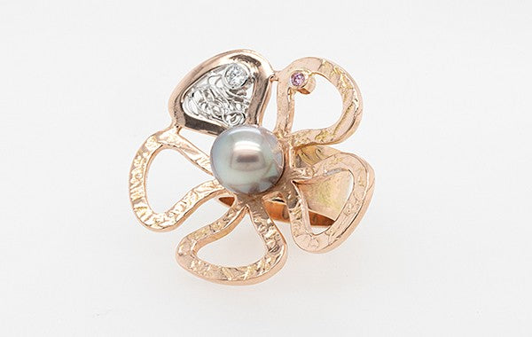 Floral Extravaganza Pink Diamond Pearl Ring