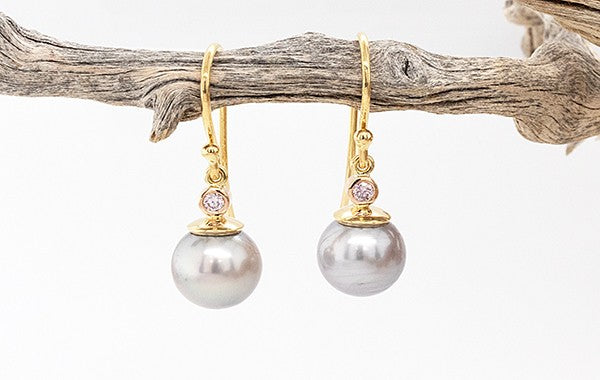 Pearl & Pink Diamond Drop Earrings
