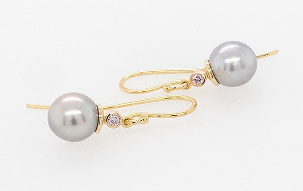 Pearl & Pink Diamond Drop Earrings