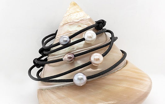 Adjustable Pearl on Leather Bracelet