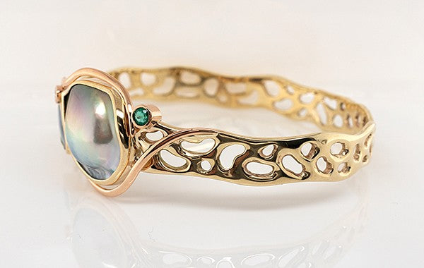 Mabe Pearl, Opal, Diamond & Emerald Bangle