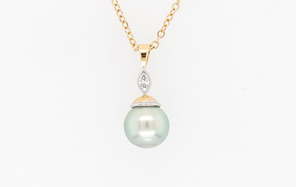 Pearl (Green) & Marquise Diamond Pendant