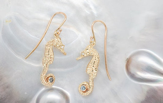 Seahorse Earrings Diamond & Aquamarine