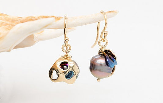 Pearl, Titanium Coral Earrings