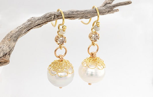 Broome Pearls with French Knitting & Champagne Diamond Earrings