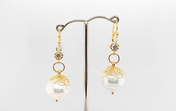 Broome Pearls with French Knitting & Champagne Diamond Earrings