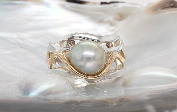 Pearl Baroque & Champagne Diamond Ring