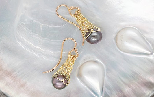 French Knitted Pearl Drop Earrings Small
