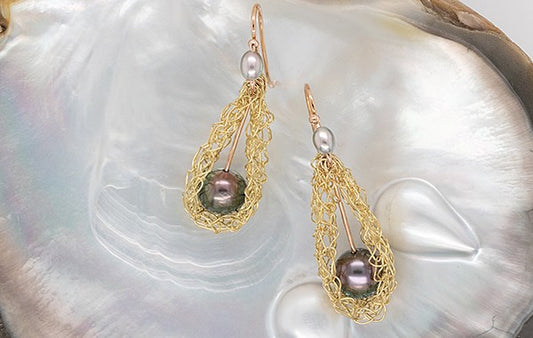 French Knitted Pearl Earrings Large