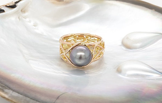 French Knitted 2 Tone Pearl Ring