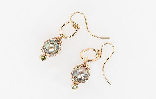 French Knitting Abrolhos Pearl Green DIamond Earrings 9R/Y