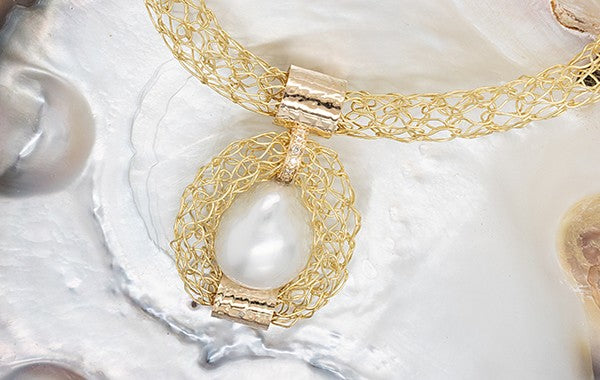 French Knitted South Sea Pearl & Diamond Pendant